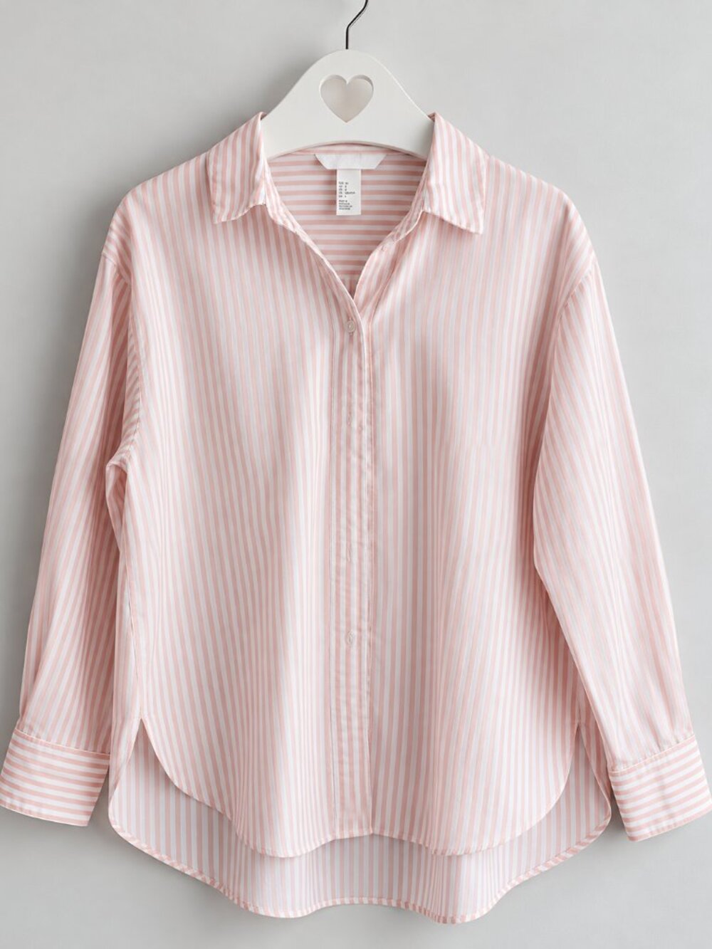 H&M Pink White Striped 100% Cotton Oversized Button Down Shirt Size 4 PTP21